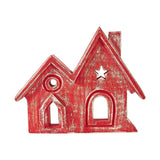 Village Twin House Red w/ Star Wooden Figurine-Lange General Store