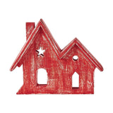 Village Twin House Red w/ Star Wooden Figurine-Lange General Store