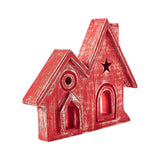 Village Twin House Red w/ Star Wooden Figurine-Lange General Store