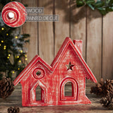 Village Twin House Red w/ Star Wooden Figurine-Lange General Store