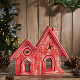 Village Twin House Red w/ Star Wooden Figurine-Lange General Store