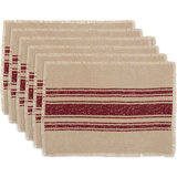 Vintage Burlap Red Stripe Placemats - Set of 6-Lange General Store