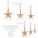 Wooden Star Natural Decorative Ornament Set of 3-Lange General Store