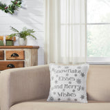 Yuletide Burlap Antique White Snowflake Kisses Pillow-Lange General Store